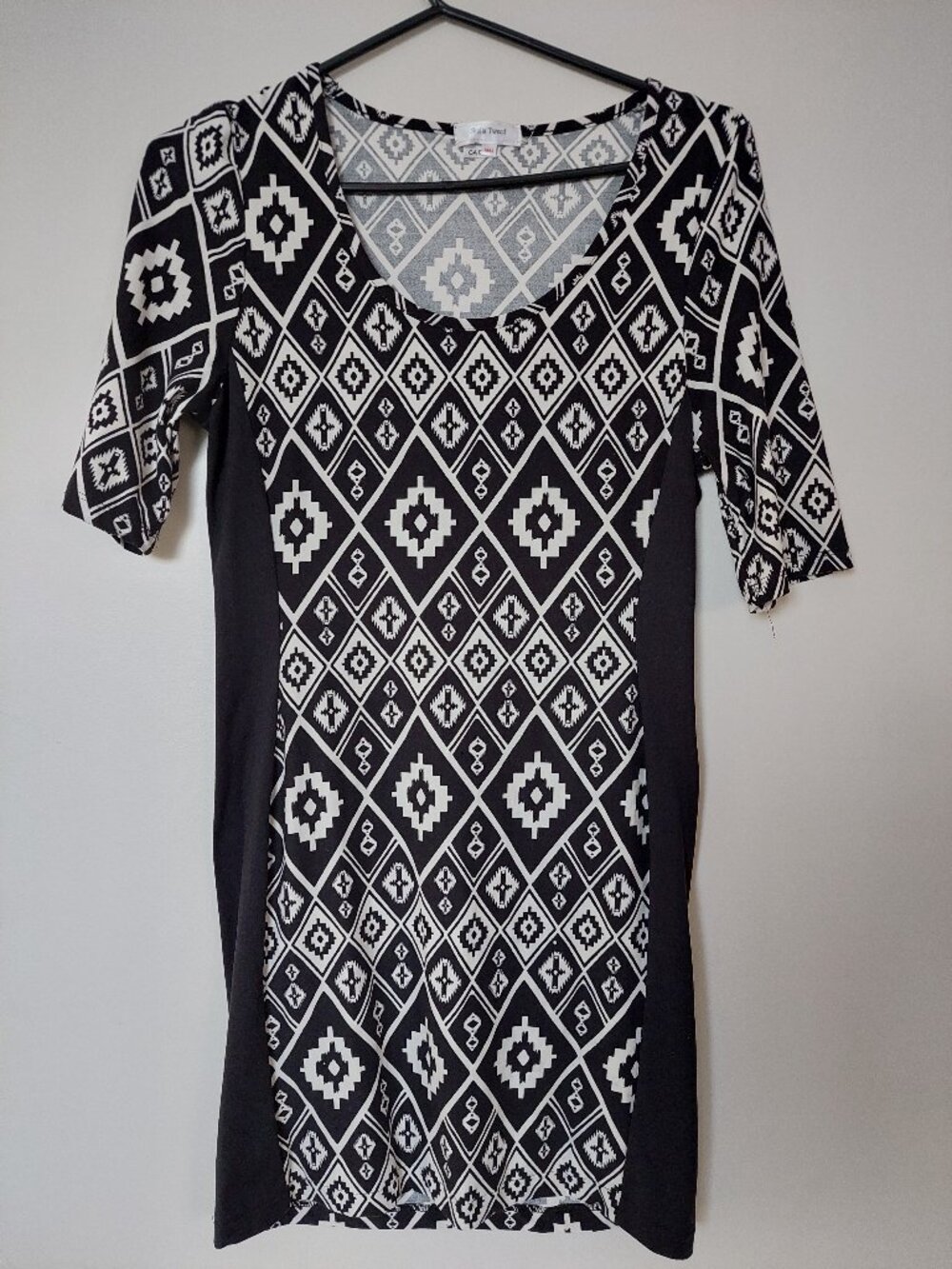 Stella Tweed black & white geometric patterned boho chic dress Size S